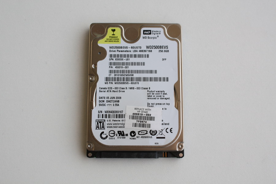 Disque SATA 2"1/2 Western Digital 250 Go